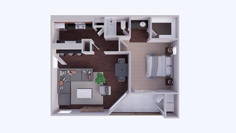 Floor plan for 1 bed, 1 bath, 671 sqft